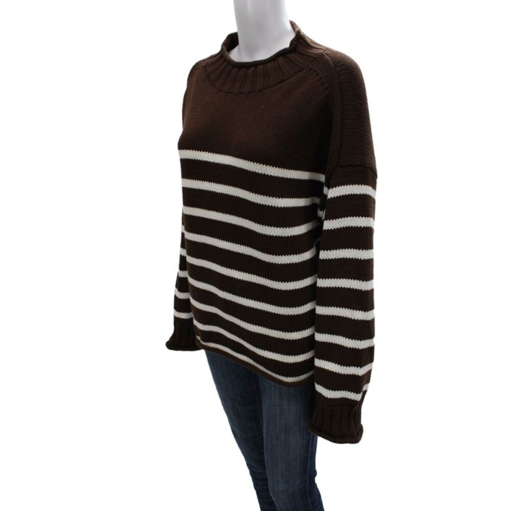 J Crew Women Brown Striped Cotton Mock Neck Pullover Sweater Size M - Picture 2 of 6